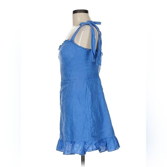 Reformation Desiree Linen Dress Blue in Size 8 - Picture 4 of 9